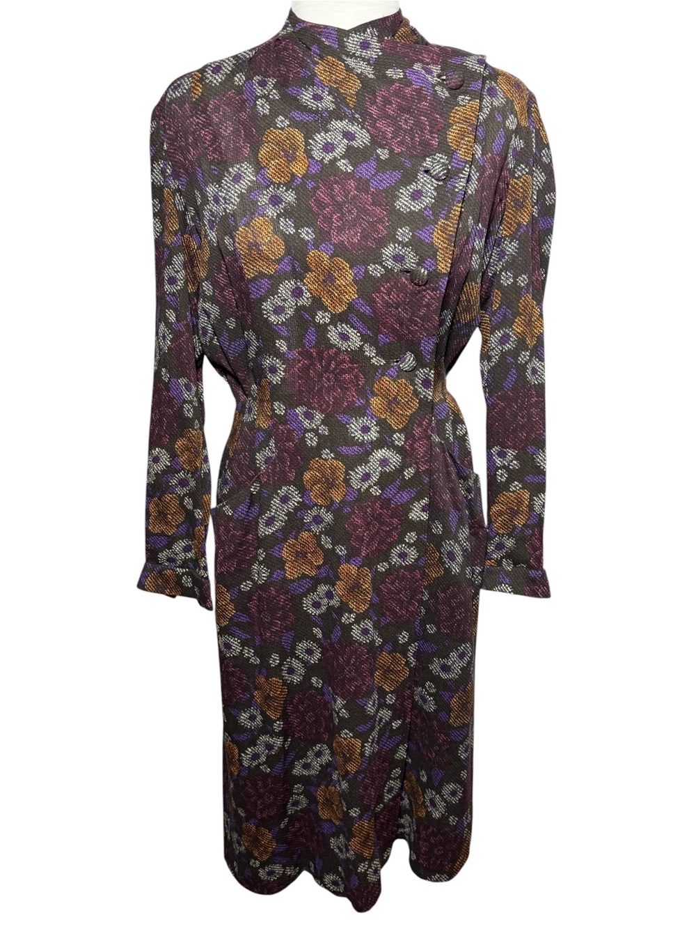 Vintage Salvatore Ferragamo Floral Dress Wool Silk Size 42